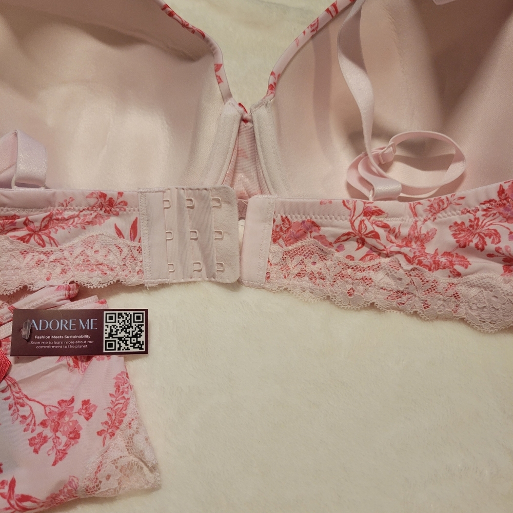 NWT Adore Me Pink Floral Lace Bra & Panty - Picture 6 of 7
